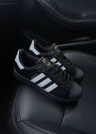 Кроссовки adidas superstar black черный логотип арт 1005