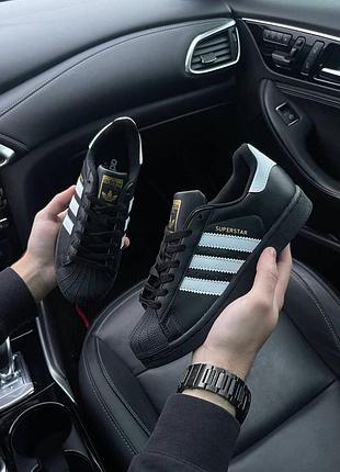 Кроссовки adidas superstar black черный логотип арт 1005