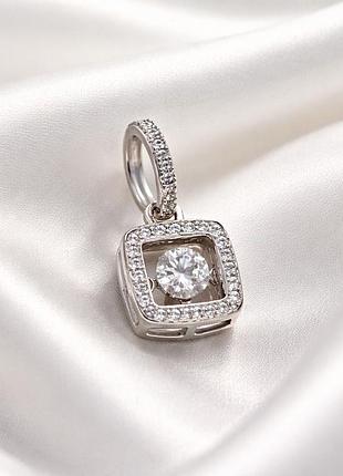 Серебряная подвеска lover с фианитами в виде квадрата (2176404)