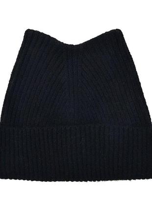 Шапка бини в стиле кофей с кошачьими ушками и отворотом черная one size