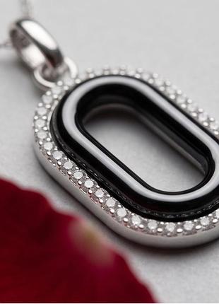 Серебряная подвеска lover с черной керамикой удлиненной овальной формы и фианитами (1279700)