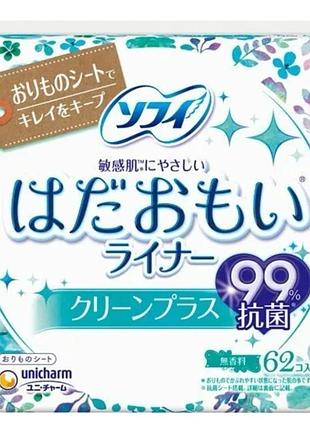 Unicharm sofy hadaomoi clean plus щоденні гігієнічні прокладки, 62 шт