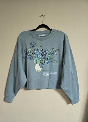Жіночий світшот primark блакитний з квітковим принтом ван гог van gogh