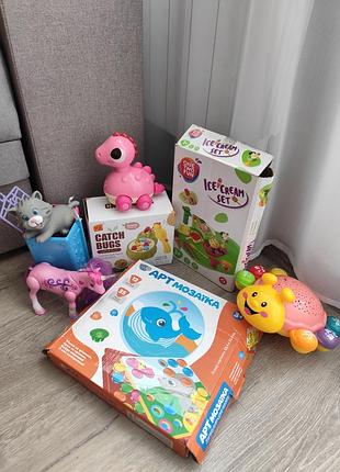 Игрушки музыкальные сортер домик интерактивные динозавр единорог фрукты овощи блендер боулинг рыболов пазлы фургон лоз