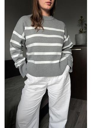 Смугастий щільний светр h&m 4