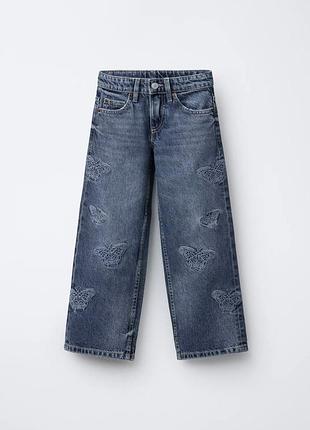 Джинси, штани, брюки для дівчинки zara wide leg сині з вишивкою