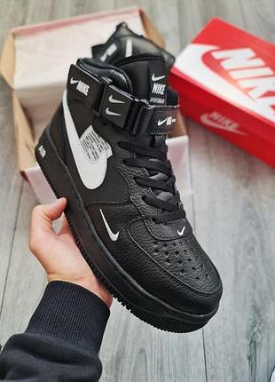 Мужские кроссовки nike air force 1 utility black мех зима