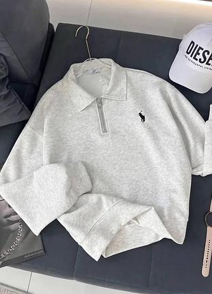 Світшот на блискавці з мінімалістичним лого, двонитка чорний 42-48 — ‼️заміри в описі‼️ светло-серый