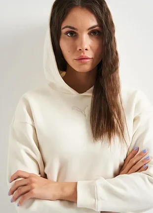 Детское худи Puma на девушку 11-12роков, рост 152см с капюшоном на флисе молочного цвета