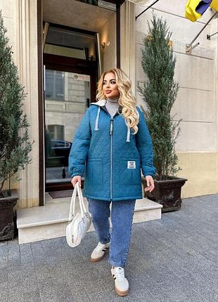 Стьобана куртка з підкладкою на синтепоні та блискавкою чорний 48-50 — ‼️заміри в описі‼️ синий, l-xl, 48-50