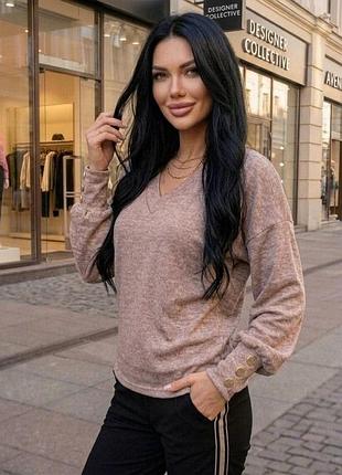 Кофта з ангори жіноча, тепла, ошатна, светр з пишними рукавами на манжеті, мокко, від 42 до 52р.