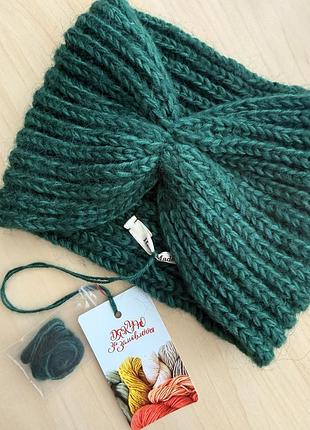 Нова в’язана пов’язка на голову handmade, вовна, смарагдова