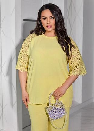 Костюм: блузка + штани з американського креп-жатка чорний 50-52 — ‼️заміри в описі‼️ желтый, xxl-3xl, 54-56