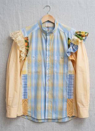 Нежная дизайнерская рубашка в стиле upcycling / boho с рюшами и кружевом