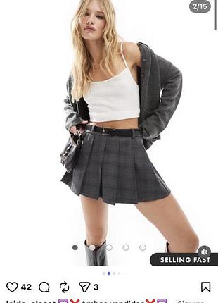 Спідниця в складки bershka тенісна в клітинку сіра жіноча с
