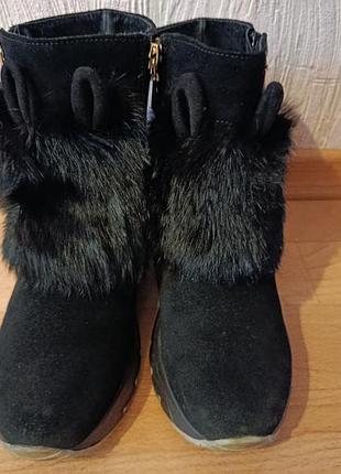 Зимние ботинки с ушками (мех кролика), натуральная замша, р. 37 (24 см) — 700 грн