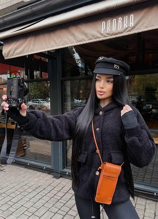 Кофта зі штучного хутра альпаки з кишенями чорний 48-50 — ‼️заміри в описі‼️