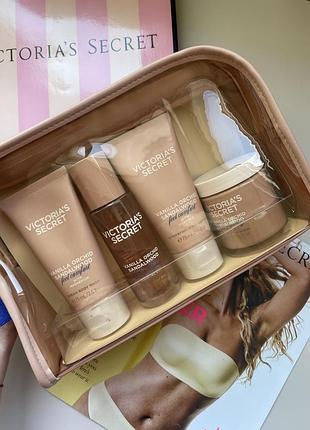 Оригінальний подарунковий набір victoria's secret vanilla orchid sandalwood body care gift set ft. reusable travel bag