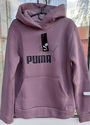 Худі для підлітків puma, фіолетовий, бежевий, розмір 158, тринитка на флісі піньє