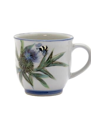 2 керамічні кружки з ручним розписом моделі thistle (із зображенням будяка та бджілки) об'ємом 425 мл від шотландського бренду highland stoneware.