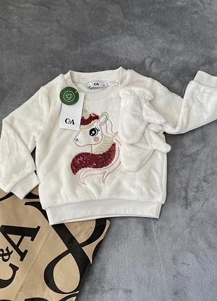 Кофта для дівчинки c&a молочна з єдинорогом розмір 98