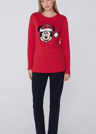 Женская новогодняя пижама tezenis с принтом mickey mouse (красно-черная) | размер: l | 880 грн | outlettini