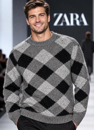 Чоловічий светр zara сірий з вовною l