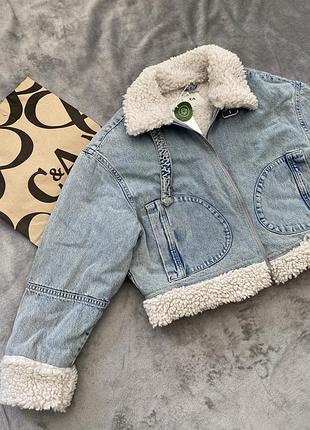 Куртка жіноча джинсова утеплена c&a блакитна l, xl