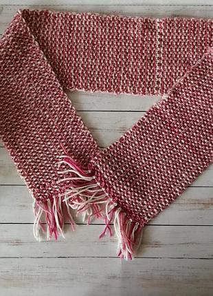 В'язаний шарф із бахромою (рожевий/меланж/handmade)