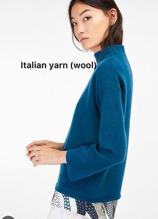 Светр massimo dutti синій електро блакитний  вовна вовняний теплий массімо аквамариновий теплий вʼязаний з горлом шерсть