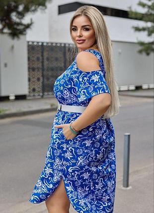 Сукня софт з вирізами на плечах та асиметричним подолом синій 50-52 — ‼️заміри в описі‼️