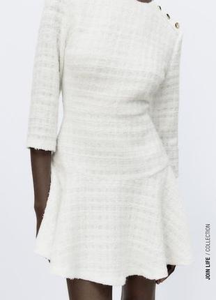 Коротка сукня жіноча zara біла твідова