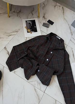 Сорочка фланелева в клітинку oversize темно-коричневий 46-48 — ‼️заміри в описі‼️