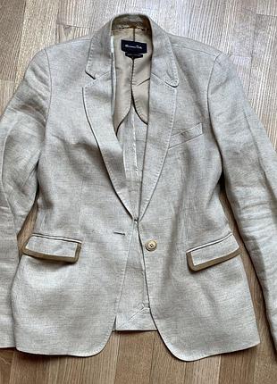 Жіночий лляний піджак massimo dutti з латками на ліктях (100% льон), оригінал xs