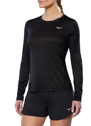 Жіночий спортивний лонгслів mizuno impulse core longsleeve t-shirt у чорному кольорі