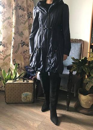 Легкий плащ-парка denim co. с капюшоном и кулиской (синий, фасон баллон)