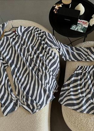 Костюм: сорочка, шорти, хустка зі штапелю сірий s-l — ‼️заміри в описі‼️