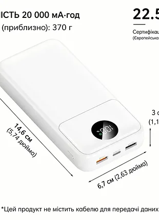 Повербанк 20000mah белый ⚡ быстрая зарядка 22.5w pd 20w 🔋 xuqg 📱 внешний аккумулятор с led дисплеем новый