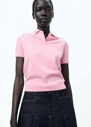 Футболка поло рожева zara 100% вовна жіноча с-м