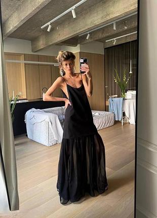 Сарафан з шифоновим подолом чорний 42-44 — ‼️заміри в описі‼️
