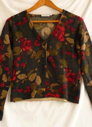 Шерстяной кардиган h&amp;m с ангорой и шерстью ягненка, кофта в розы, размер s