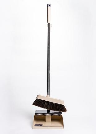 Комплект для уборки веник с совком, бежевый household cleaning products hp-35015-10be