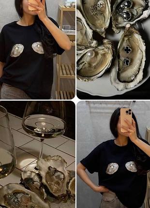 Футболка oversize з малюнком устриць чорний 42-46