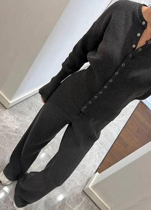 Трикотажний костюм: кардиган + штани графітовий xxl-4xl — ‼️заміри в описі‼️