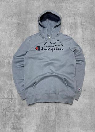 Худі champion оригінал сіре блакитне кофта з капюшоном чемпіон толстовка