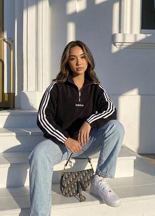 Свитшот adidas fleece женский мужской флисовый черный кофта на молнии адидас xs s