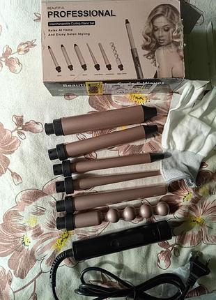 Професійні щипці для завивки волос 6 в 1 professional beauty , стайлер , плойка