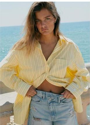 Поплінова сорочка оверсайз в смужку жіноча zara