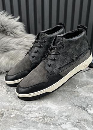 Louis vuitton trainer damier boots graphite leather мужские высокие кроссовки кожа оригинал 43.5 eur