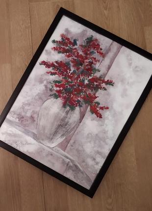 Картина 40*30 ручная работа "цветы в вазе"2 фото